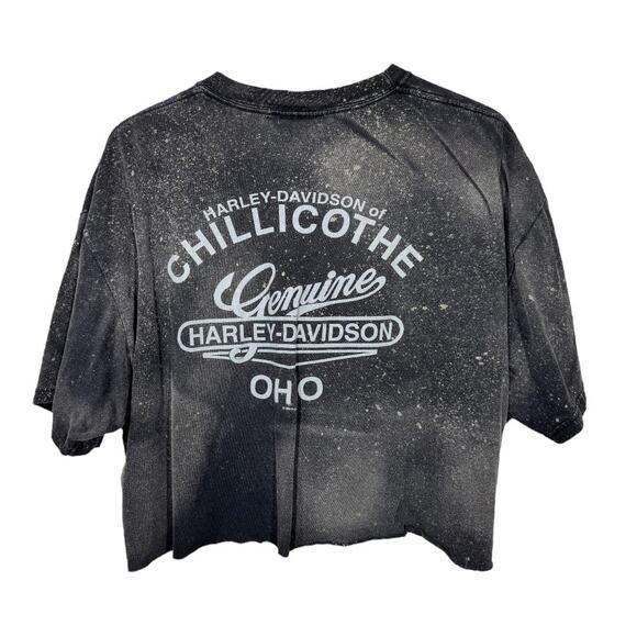 Reworked Harley Davidson Cropped Graphic Tee XL Oversized Bleached Boho Edgy - Picture 2 of 5
